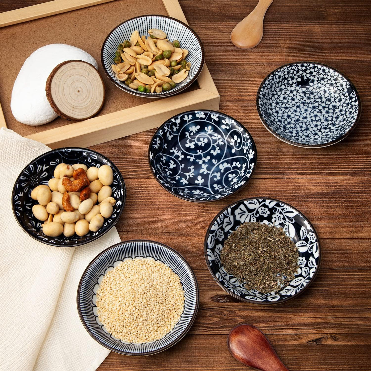 Eisinly 6 Pack Dipping Bowls,3 OZ Small Ceramic Soy Sauce Dish,Vintage Blue | 4 Inch, Blue-white Glaze, Shiny, Safe, Dishwasher Safe, for Seasonings, Sushi & BBQ