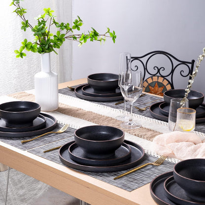 LERATIO Dinner Plates,Ceramic Dinner Plates Set of 6,10.75 inch Large ceramic plates,Modern Shape Dinnerware Dishes Set for Kitchen, Microwave & Dishwasher & Oven Safe-Coffee Rim | Modern Flat Shape Dinnerware Dishes Set for Kitchen,Microwave & Dishwasher