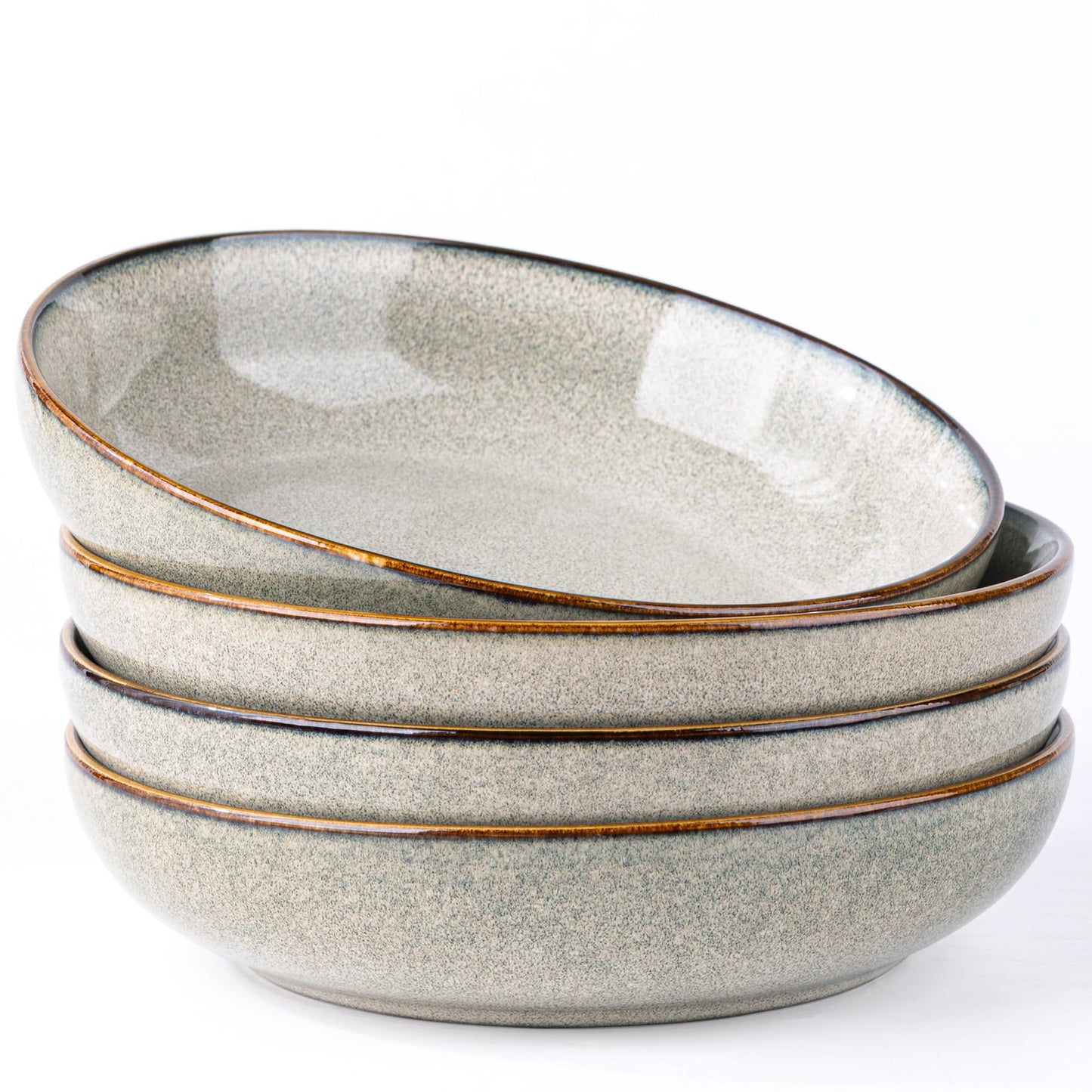 AmorArc 8.5’’ Ceramic Pasta Bowls Set of 4, 36oz Large Stoneware Bowls Set | Large Dinner Serving Bowls Set, Wide Bowl Plate for Pasta,Salad, Soup, Microwave Safe, Reactive Glaze-Cappuccino