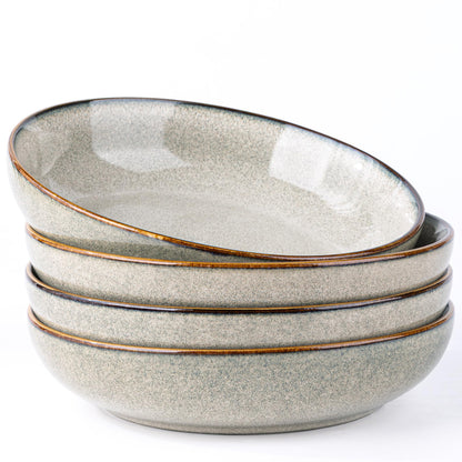 AmorArc 8.5’’ Ceramic Pasta Bowls Set of 4, 36oz Large Stoneware Bowls Set | Large Dinner Serving Bowls Set, Wide Bowl Plate for Pasta,Salad, Soup, Microwave Safe, Reactive Glaze-Cappuccino
