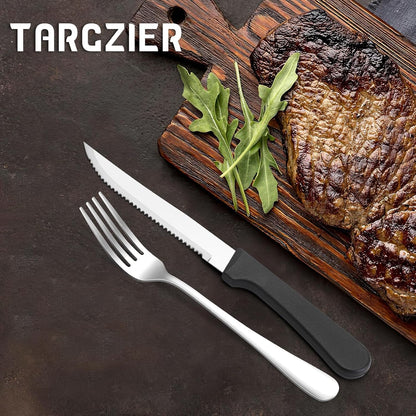 24-Piece Steak Knife and Dinner Forks Set, Stainless Steel Flatware Set, Sharp Steak Knife Set, Rust Resistant & Easy to Maintain, Mirror Finish, Dishwasher Safe
