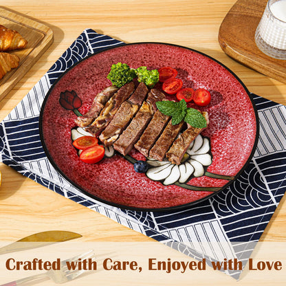 Ceramic Dinner Plates Set of 4, 11 Inch Underglaze Painting Large Porcelain Plates, Salad Plates-Microwave, Oven and Dishwasher Safe, Scratch Resistant