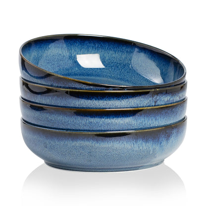 30oz Ceramic bowls set of 4-8" serving bowls for Kitchen,Pasta,Salad-Dishwasher & Microwave Safe Perfect for Housewarming, Thanksgiving, Christmas-Caramel Brown