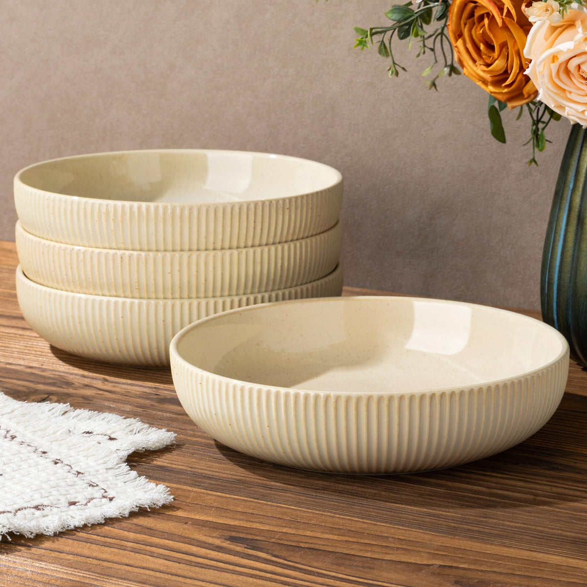 8.5" Ceramic Pasta Bowls Set of 4, Salad Bowls | Versatile Serving Bowls for Pasta, Salad, Fruit & Noodles, Housewarming & Wedding Gift, Mocha Brown