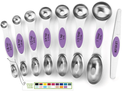 Spring Chef Stainless Steel Magnetic Measuring Spoons Set of 8, Black | Dual Sided Metal Teaspoon & Tablespoon Measuring Spoons with Leveler for Dry & Liquid Ingredients, Nesting, Dishwasher Safe