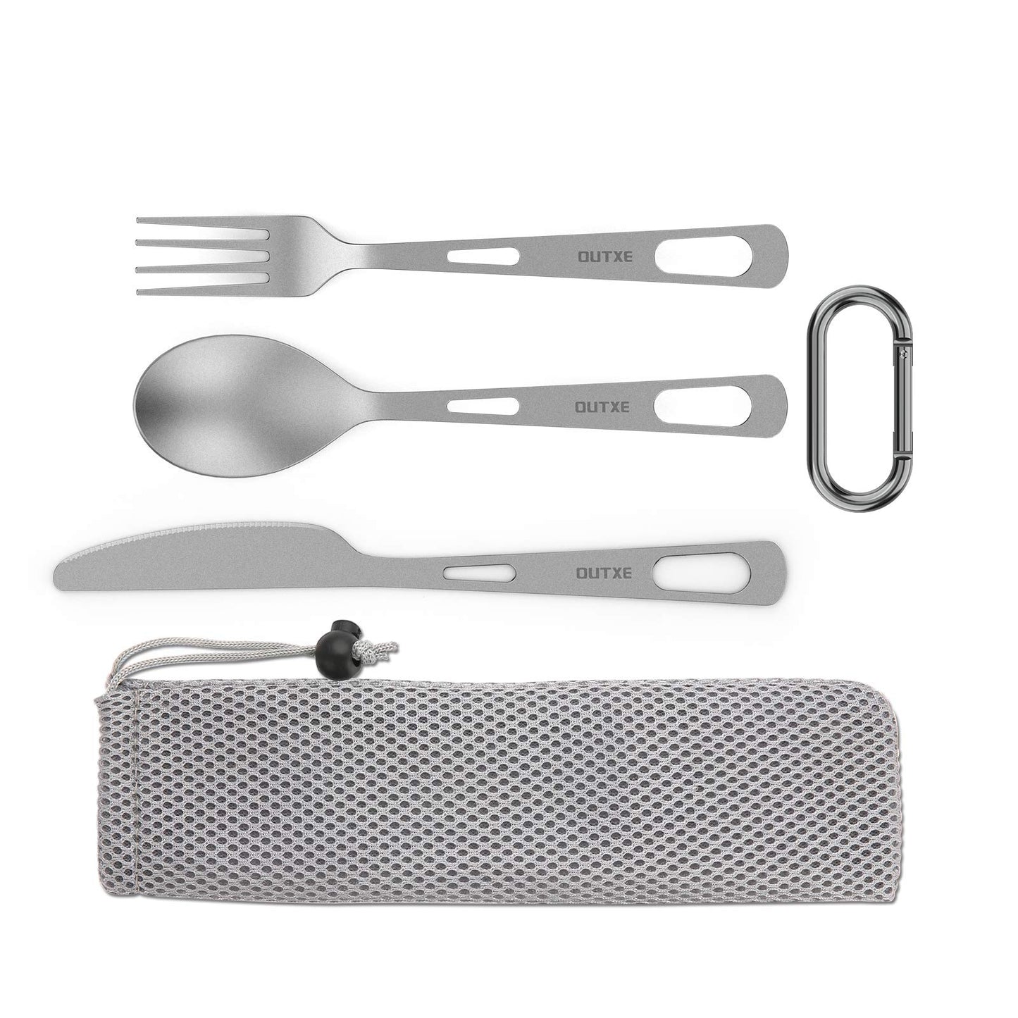 OUTXE Titanium Flatware Knife Fork Spoon Set Lightweight Ti Camping Utility Cutlery Set with Carrying Bag for Traveling Picnic Hiking | with Carrying Bag for Traveling Picnic Hiking