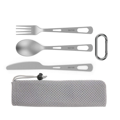 OUTXE Titanium Flatware Knife Fork Spoon Set Lightweight Ti Camping Utility Cutlery Set with Carrying Bag for Traveling Picnic Hiking | with Carrying Bag for Traveling Picnic Hiking