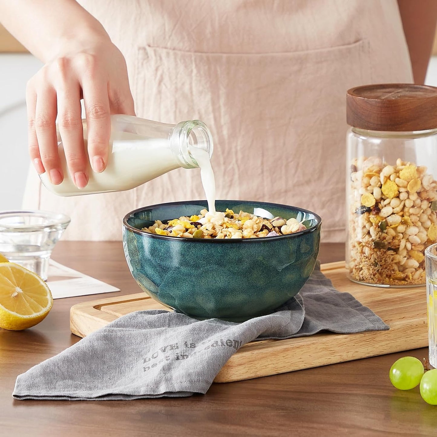 vancasso Starry 24oz Bowls for Soup, Ceramic Green bowls Set of 4 | Deep Bowls for Cereal, Salad and Oatmeal, Dishwasher & Microwave Oven Safe