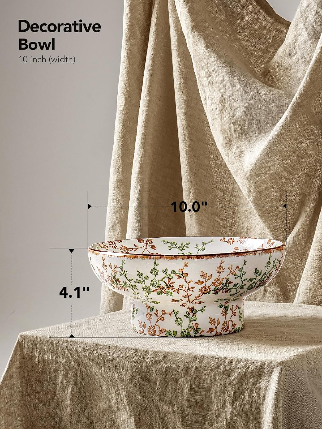 LE TAUCI 10" Ceramic Decorative Bowl, Key Bowl for Entryway, Handcrafted Sturdy Pedestal Bowl, French Country Fruit Bowl for Kitchen Counter, Centerpiece, Vine Green