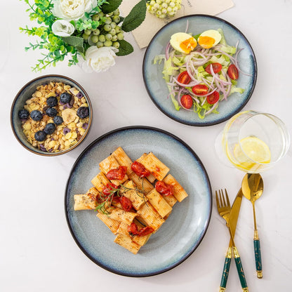 LERATIO Ceramic Dinner Plates Set of 6,10.5 Inch Reactive Glaze Plates | Porcelain Coupe Shape Dinnerware Dishes Set for Kitchen,Oven& Microwave & Dishwasher Safe,Scratch Resistant-Gray Blue
