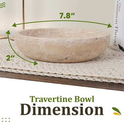 FNTSTICGOODS Travertine Decorative Bowl - 7.8” Diameter & 2” Height - Key Bowl for Entryway Table - Travertine - Organic Modern Centerpiece - Beige/Natural