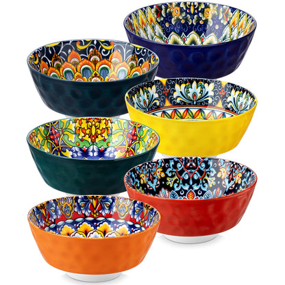 vancasso 26 Oz Ceramic Cereal Bowls Set of 6, Bohemian Soup Salad Bowls | Microwave and Dishwasher Safe, Handcrafted Bohemian Design with Vibrant Glaze, Versatile for Soup, Salad, Pasta, Cereal