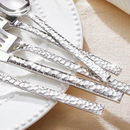 40 Piece Hammered Silverware Set, 18/10 Stainless Steel Flatware Set for 8 | KINGSTONE Mirror Polished Knives Forks Spoons Utensils, Cutlery Set for Home, Party, Wedding, Housewarming, Dishwasher Safe