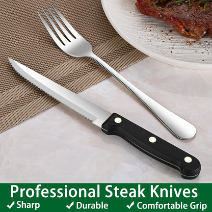 24-Piece Silverware Set with Steak Knives,Flatware Set Service for 4 Person, Food-Grade Stainless Steel Cutlery Set,Includes Knife Spoon And Fork, Mirror Finished Utensil Sets for Home Restaurant