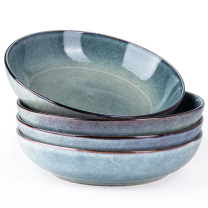 AmorArc 8.5’’ Ceramic Pasta Bowls Set of 4, 36oz Large Stoneware Bowls Set | Large Dinner Serving Bowls Set, Wide Bowl Plate for Pasta,Salad, Soup, Microwave Safe, Reactive Glaze-Cappuccino