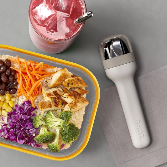 Zoku Pocket Utensil Set Stainless Steel Fork, Knife, and Spoon in Case Grey