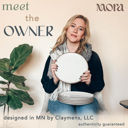 Mora Ceramic Dinner Plates Set of 6, 10 inch Dish Set - Microwave, Oven, and Dishwasher Safe, Scratch Resistant, Modern Rustic Dinnerware- Kitchen Porcelain Serving Dishes - Vanilla White