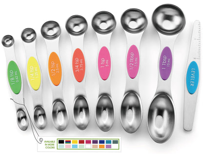 Spring Chef Stainless Steel Magnetic Measuring Spoons Set of 8, Black | Dual Sided Metal Teaspoon & Tablespoon Measuring Spoons with Leveler for Dry & Liquid Ingredients, Nesting, Dishwasher Safe