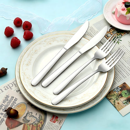 24-Piece Forks and Knives Set for 12, Food-Grade Stainless Steel Silverware Set with 12 Dinner Knives & 12 Forks, Mirror Polished Fork Silverware, Butter Knife and Metal Fork, Dishwasher Safe