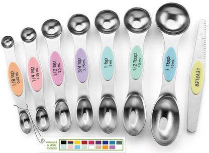 Spring Chef Stainless Steel Magnetic Measuring Spoons Set of 8, Black | Dual Sided Metal Teaspoon & Tablespoon Measuring Spoons with Leveler for Dry & Liquid Ingredients, Nesting, Dishwasher Safe