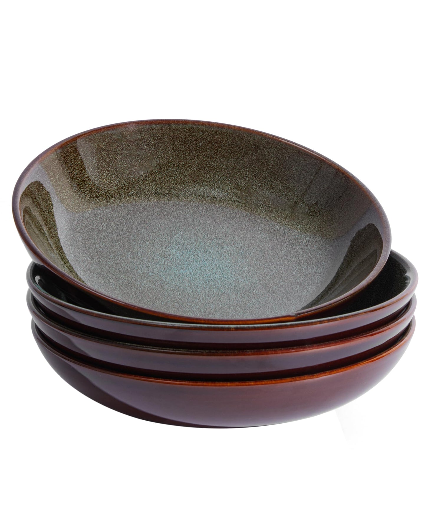 8.75 Inch Large Ceramic Pasta Bowls, 32 Oz Reactive Glaze Stoneware Pasta Serving Bowls Set of 4 for Kitchen, Wide Bowls for Fruit,Pasta,Salad,Soup, Scratch Resistant-Brown and Green