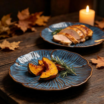 HVH 8 inch Large Pasta Bowls Set of 4, 40oz Wide Shallow Salad Bowls, Reactive Glaze Ceramic Dinner Serving Bowls Set for Ramen, Microwave & Dishwasher Safe, Corn Poppy Series (Reactive Darkblue)
