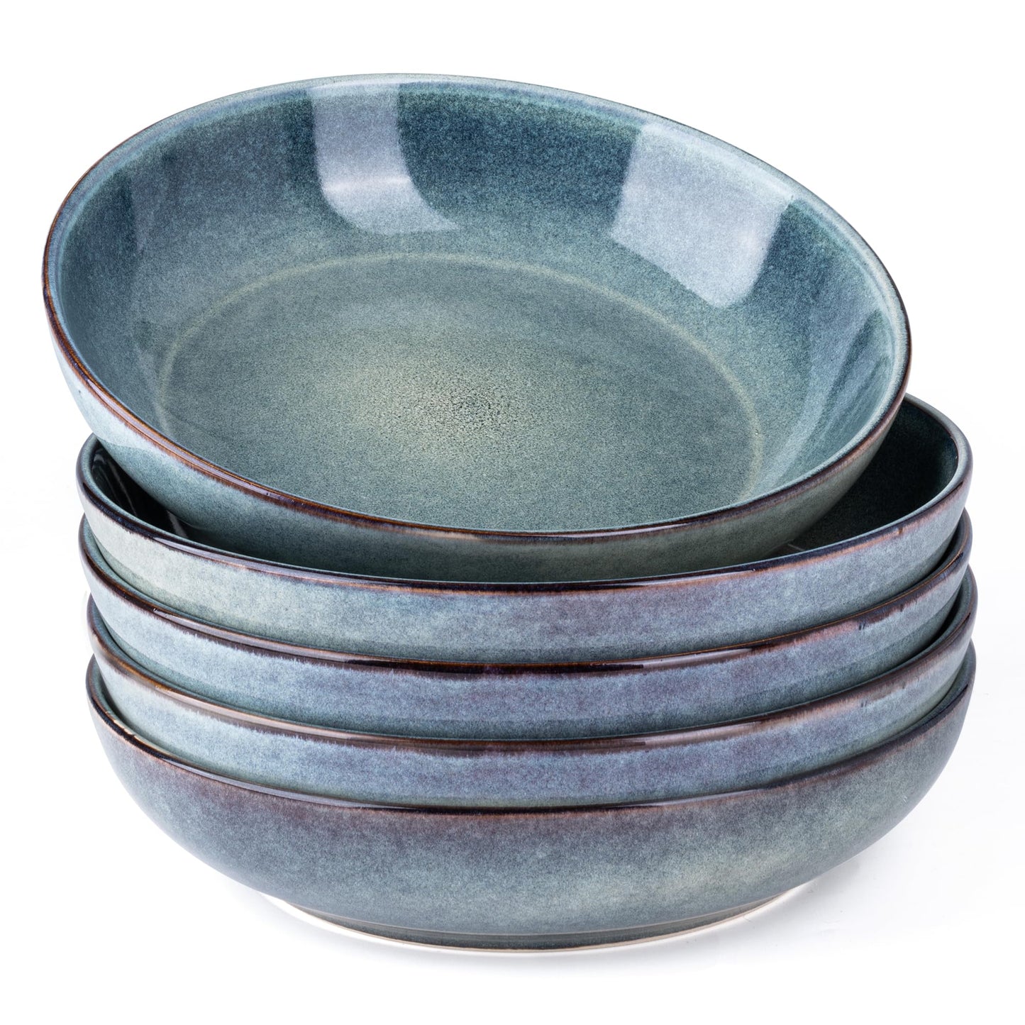 AmorArc 8.5’’ Ceramic Pasta Bowls Set of 4, 36oz Large Stoneware Bowls Set | Large Dinner Serving Bowls Set, Wide Bowl Plate for Pasta,Salad, Soup, Microwave Safe, Reactive Glaze-Cappuccino