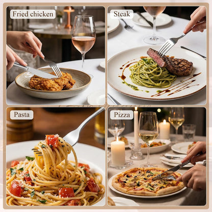 24 Pcs Stainless Steel Silverware Dinner Fork and Knife Set Dinner Forks and Knives Flatware Forks and Knives Set Tableware Cutlery-Set for Home Kitchen Restaurant (8.1X 1 Inch, 8 X 0.8 Inch)
