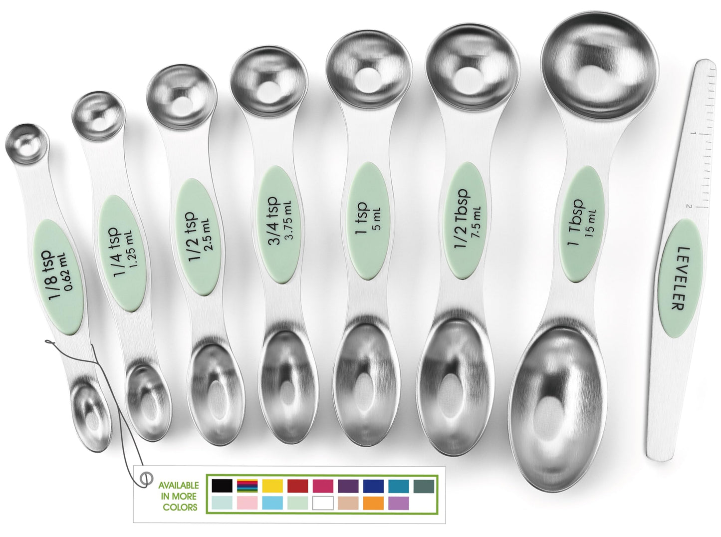 Spring Chef Magnetic Measuring Spoons Set of 8 for Kitchen, Multicolor | Stainless Steel Teaspoon & Tablespoon Measuring Spoons with Leveler for Dry & Liquid Ingredients, Dual Sided, Dishwasher Safe