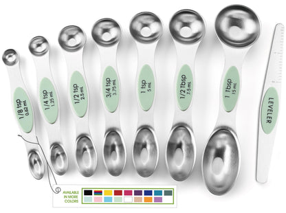 Spring Chef Stainless Steel Magnetic Measuring Spoons Set of 8, Black | Dual Sided Metal Teaspoon & Tablespoon Measuring Spoons with Leveler for Dry & Liquid Ingredients, Nesting, Dishwasher Safe