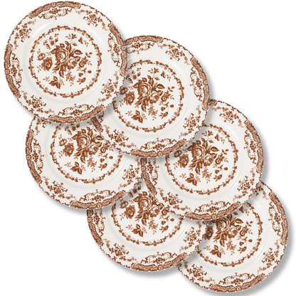Dinner Plates Set of 6, 10.5 inch Blue Rose Floral Plate | Ceramic, White Porcelain Plate, Kitchen Plates Microwave Safe, Ideal for Salad, Pasta & Dessert