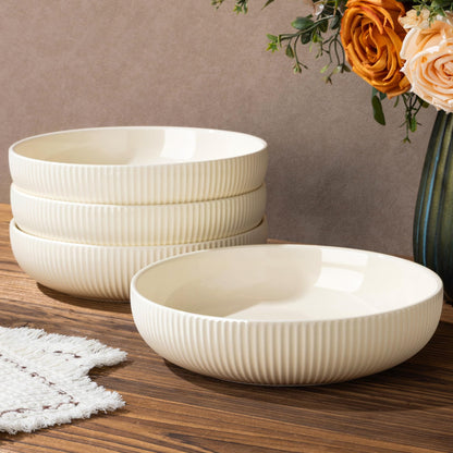 8.5" Ceramic Pasta Bowls Set of 4, Salad Bowls | Versatile Serving Bowls for Pasta, Salad, Fruit & Noodles, Housewarming & Wedding Gift, Mocha Brown