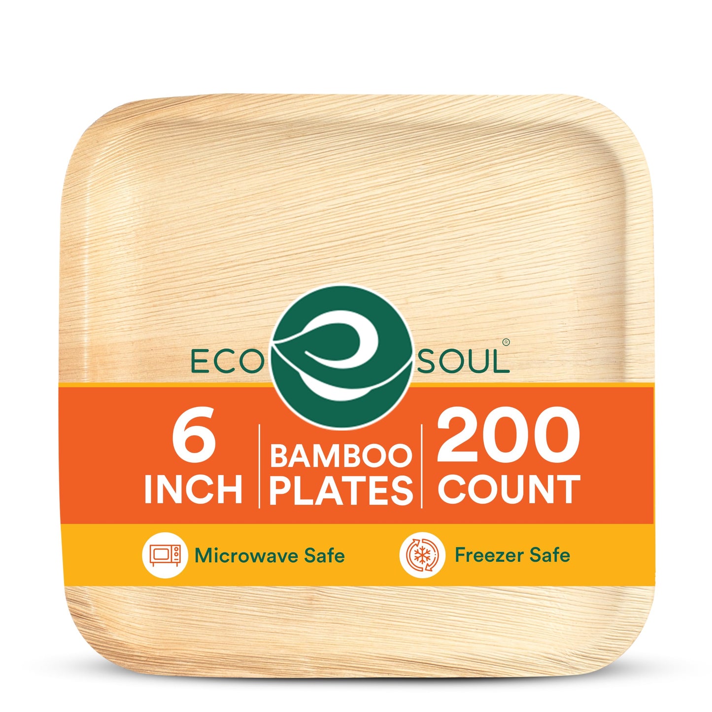 ECO SOUL 6 Inch Disposable Bamboo Plates (100 Pack, Square) | Premium, Natural, Food-Safe, Heavy Duty, Compostable, Eco-Friendly, Biodegradable, Best For Events, Parties, Weddings, BBQs