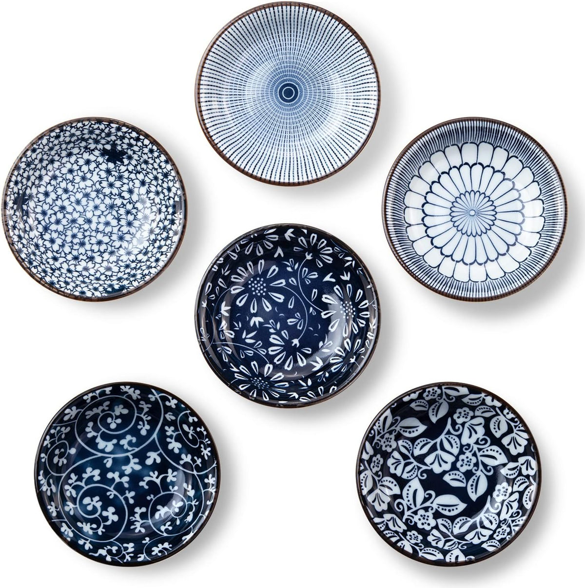 Eisinly 6 Pack Dipping Bowls,3 OZ Small Ceramic Soy Sauce Dish,Vintage Blue | 4 Inch, Blue-white Glaze, Shiny, Safe, Dishwasher Safe, for Seasonings, Sushi & BBQ