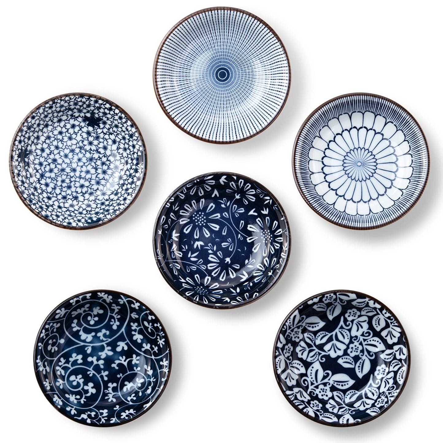 Eisinly 6 Pack Dipping Bowls,3 OZ Small Ceramic Soy Sauce Dish,Vintage Blue | 4 Inch, Blue-white Glaze, Shiny, Safe, Dishwasher Safe, for Seasonings, Sushi & BBQ