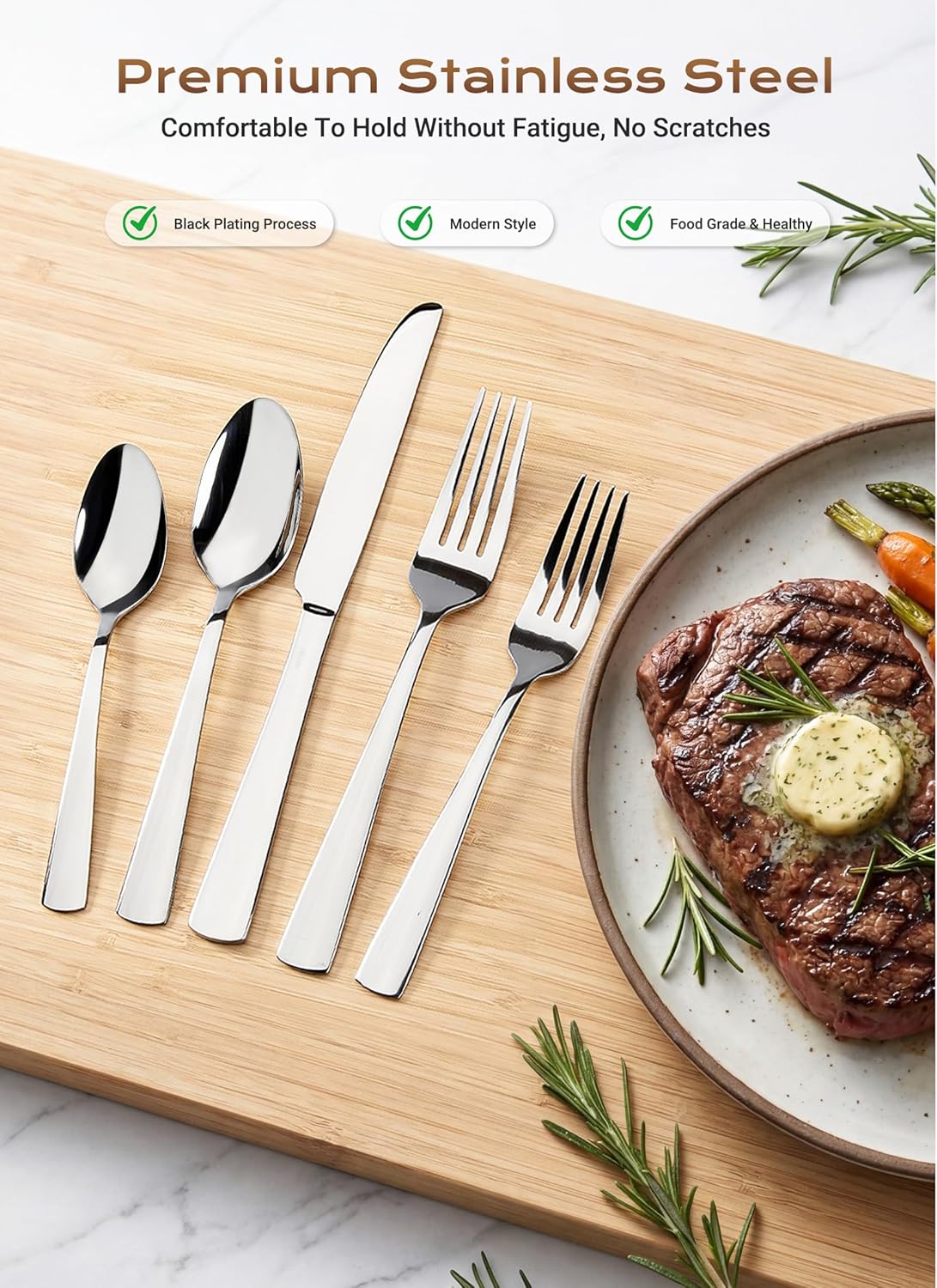 Silverware Set for 8, 45 Piece Stainless Steel Kitchen Utensils Cutlery Set | Gift Package for Wedding Housewarming, Heavy-Duty Steak Knife Fork and Spoon, Dishwasher Safe, Ergonomic Design, Flatware Set