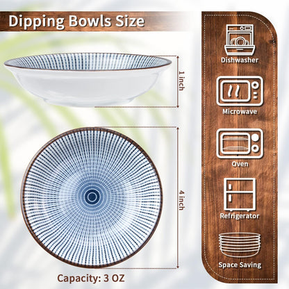 Eisinly 6 Pack Dipping Bowls,3 OZ Small Ceramic Soy Sauce Dish,Vintage Blue | 4 Inch, Blue-white Glaze, Shiny, Safe, Dishwasher Safe, for Seasonings, Sushi & BBQ