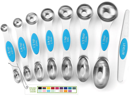 Spring Chef Stainless Steel Magnetic Measuring Spoons Set of 8, Black | Dual Sided Metal Teaspoon & Tablespoon Measuring Spoons with Leveler for Dry & Liquid Ingredients, Nesting, Dishwasher Safe