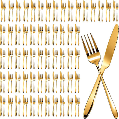 150 Pcs Stainless Steel Set Include 75 Dinner Forks and 75 Steak Knives Metal Butter Knives Forks Flatware Tableware Cutlery Set for Home Restaurant Wedding Parties Kitchen Gold
