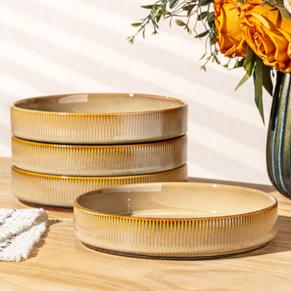 8.5" Ceramic Pasta Bowls Set of 4, Salad Bowls | Versatile Serving Bowls for Pasta, Salad, Fruit & Noodles, Housewarming & Wedding Gift, Mocha Brown