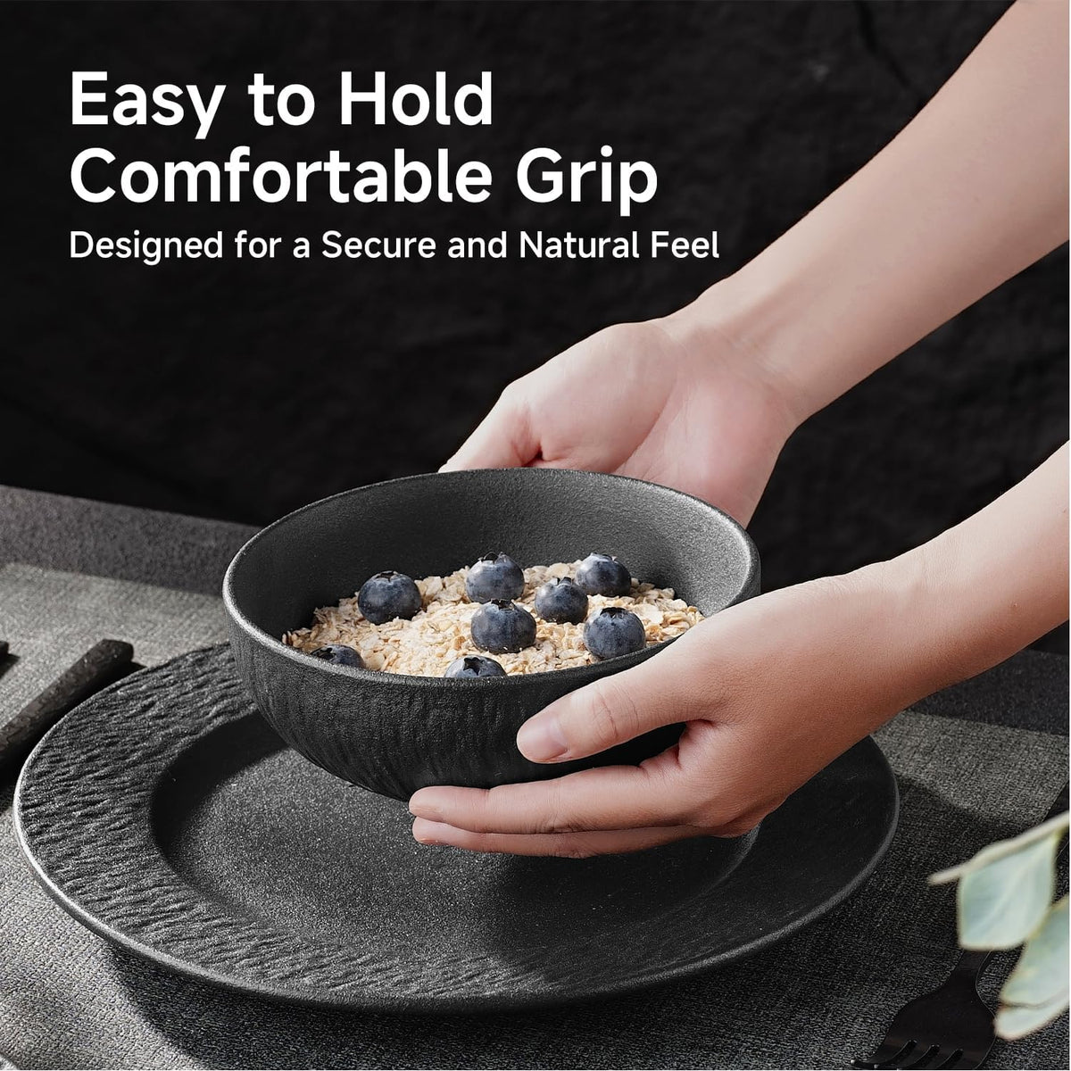 Bowl Set of 4, 20.4 oz Matte Marble Pattern Stoneware Soup Bowls | Black Premium Porcelain Cereal Bowls, Ceramic Dinner Bowls for Salad, Dessert, Pasta, Microwave and Dishwasher Safe