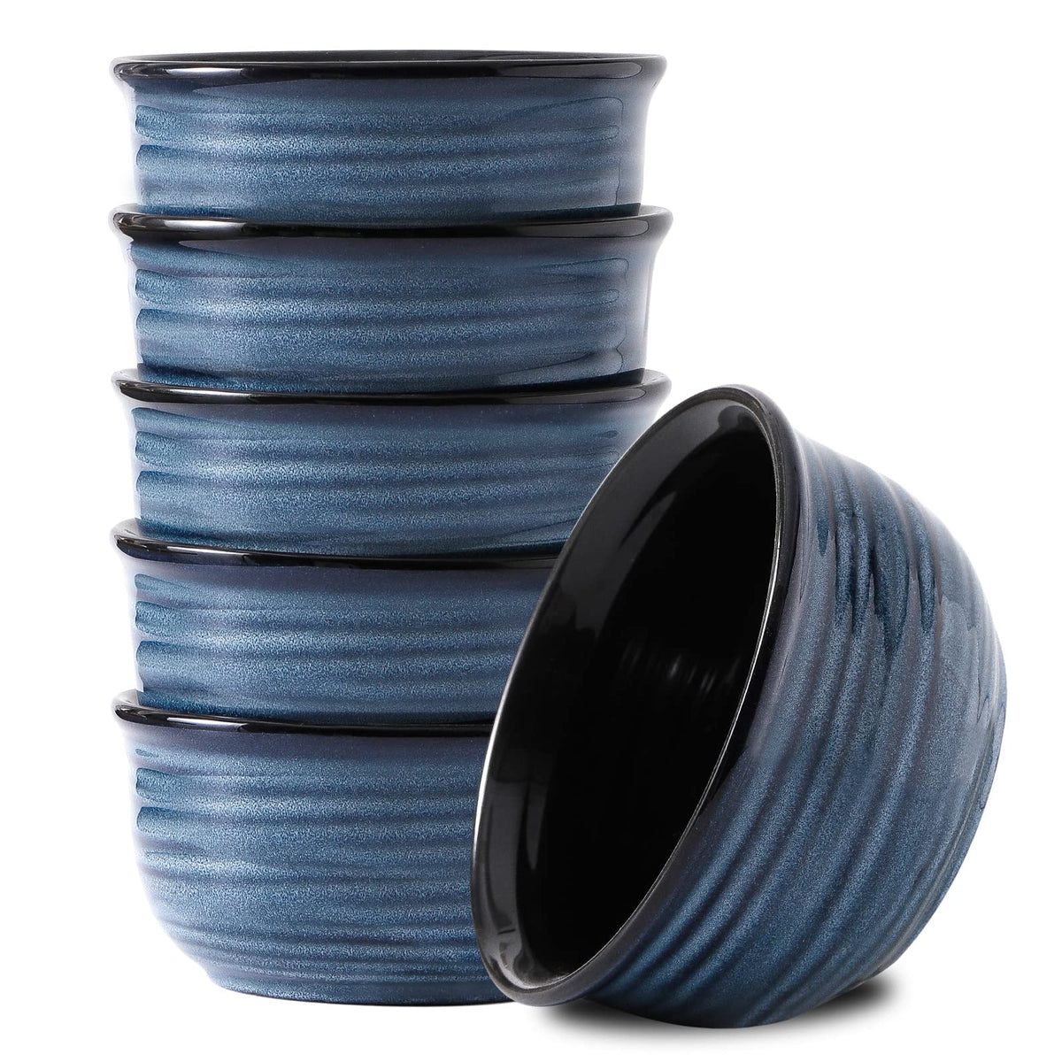 Hasense Ceramic Soup Bowls Set of 4, 40 Ounce Large Cereal Bowls for Kitchen, 7 Inch Serving Bowls for Salad Pasta Ramen Pho Popcorn, Dishwasher Microwave Safe, Navy Blue