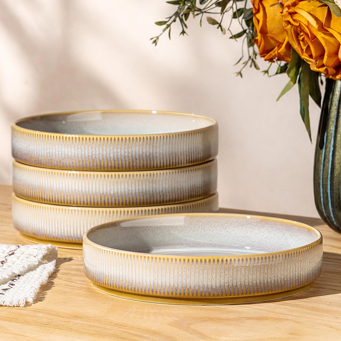 8.5" Ceramic Pasta Bowls Set of 4, Salad Bowls | Versatile Serving Bowls for Pasta, Salad, Fruit & Noodles, Housewarming & Wedding Gift, Mocha Brown