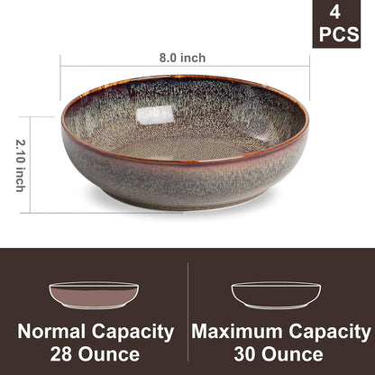 30oz Ceramic bowls set of 4-8" serving bowls for Kitchen,Pasta,Salad-Dishwasher & Microwave Safe Perfect for Housewarming, Thanksgiving, Christmas-Caramel Brown