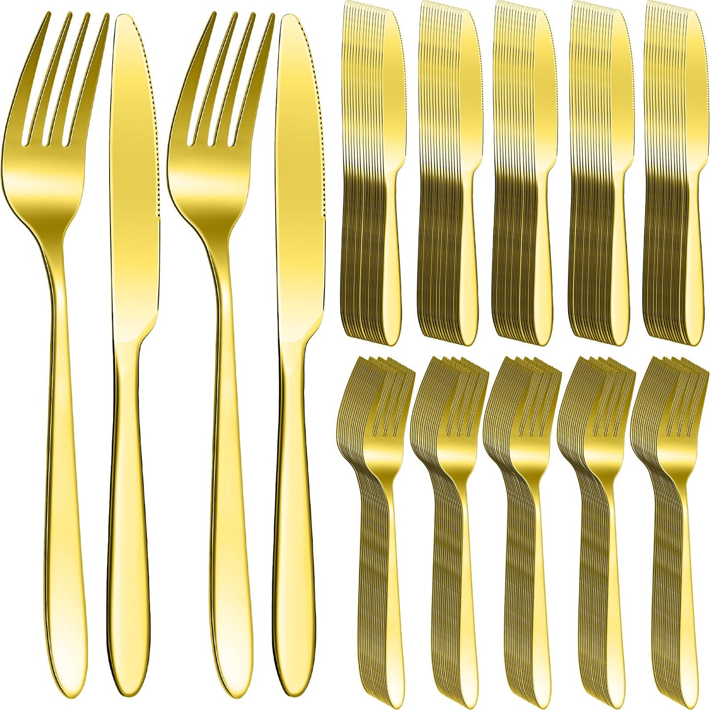 Nuenen 150 Pcs Stainless Steel Set 75 Dinner Forks and 75 Knives, Metal Steak Knives Forks Flatware Tableware Cutlery Set for Home Restaurant(Silver,8.4 x 0.7 Inch,7.1 x 1 Inches)