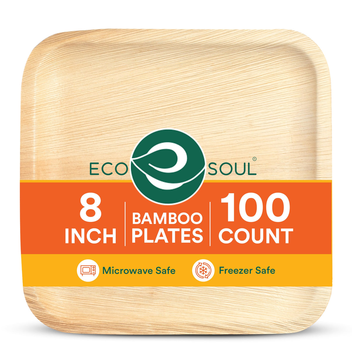 ECO SOUL 6 Inch Disposable Bamboo Plates (100 Pack, Square) | Premium, Natural, Food-Safe, Heavy Duty, Compostable, Eco-Friendly, Biodegradable, Best For Events, Parties, Weddings, BBQs