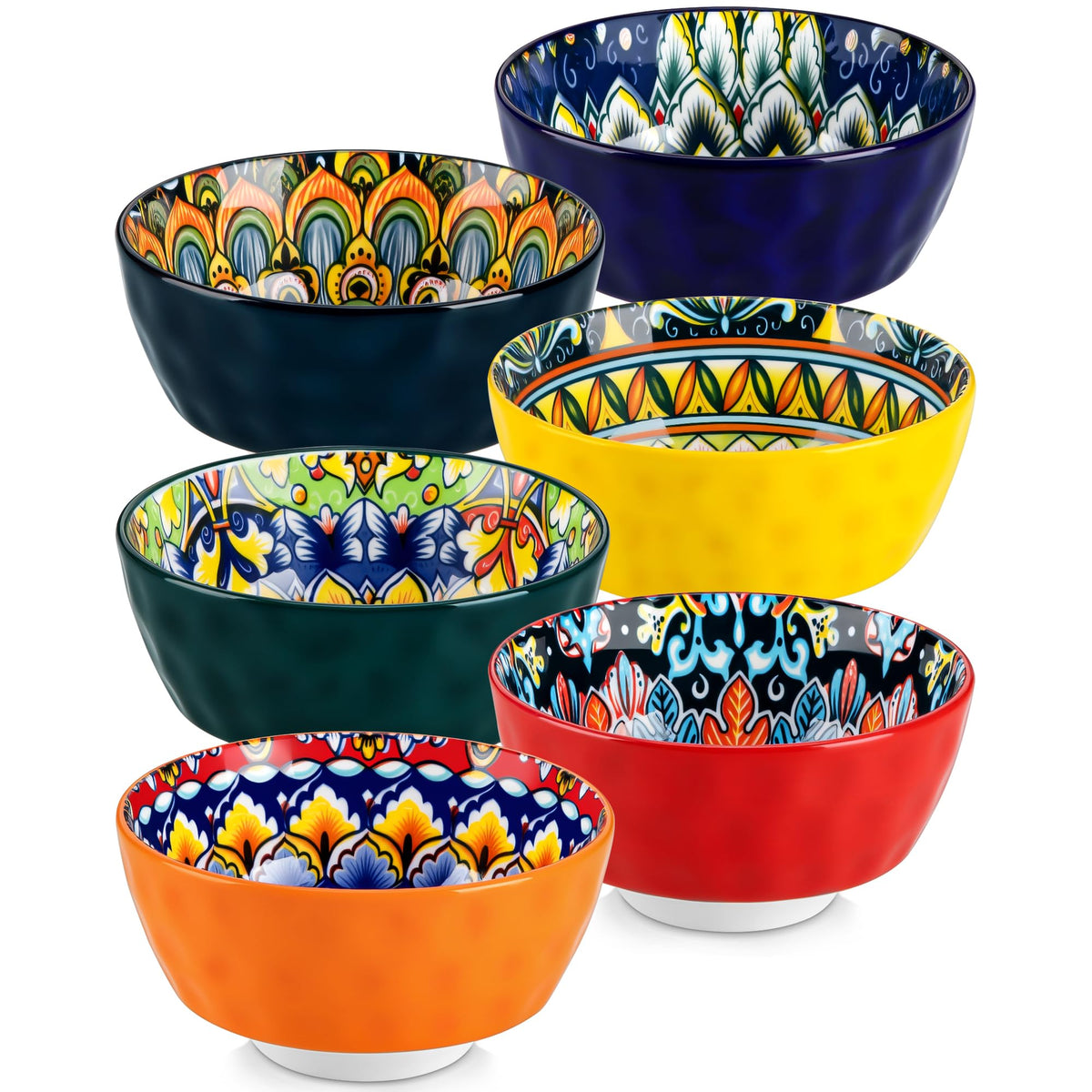 vancasso 26 Oz Ceramic Cereal Bowls Set of 6, Bohemian Soup Salad Bowls | Microwave and Dishwasher Safe, Handcrafted Bohemian Design with Vibrant Glaze, Versatile for Soup, Salad, Pasta, Cereal
