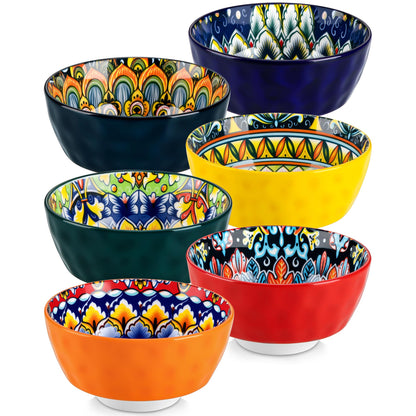 vancasso 26 Oz Ceramic Cereal Bowls Set of 6, Bohemian Soup Salad Bowls | Microwave and Dishwasher Safe, Handcrafted Bohemian Design with Vibrant Glaze, Versatile for Soup, Salad, Pasta, Cereal