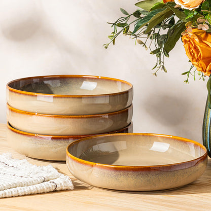 8.5" Ceramic Pasta Bowls Set of 4, Salad Bowls | Versatile Serving Bowls for Pasta, Salad, Fruit & Noodles, Housewarming & Wedding Gift, Mocha Brown