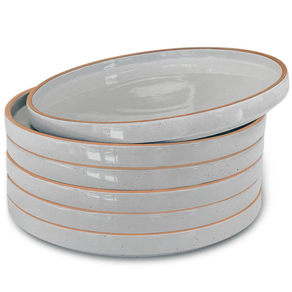 Mora Ceramic Flat Plates Set of 6-8 in - The Dessert, Salad, Appetizer, Small Lunch, etc Plate. Microwave, Oven, and Dishwasher Safe, Scratch Resistant. Kitchen Porcelain Dish - Neutrals